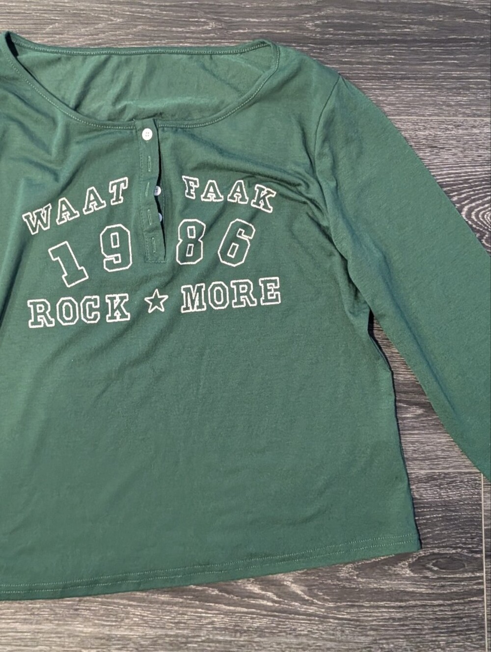 Green Long-Sleeve Henley Shirt - 1986 Graphic